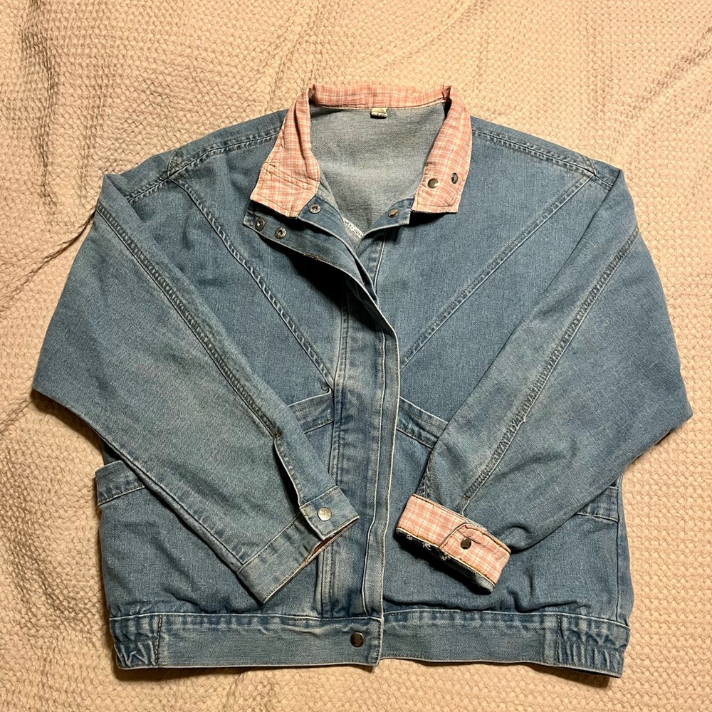 Jean Jacket w/ Plaid Detailing